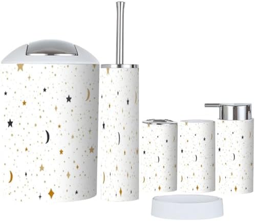 Stylish Star Moon Pattern 6-Piece Bathroom Sets Durable Functional Bathroom Accessories