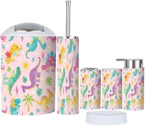 Bathroom Accessory Set Boho Dinosaurs 6 Piece for Kids