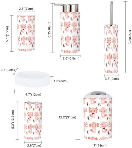 Bathroom Accessory Set with Axolotls and Hearts Design