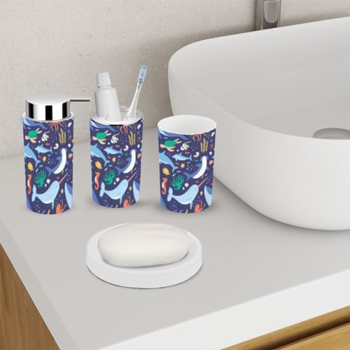 Ocean Animals Blue Bathroom Accessory Set 6 Piece