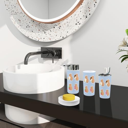 Bathroom Accessory Set Boho Style 6 Piece White Animal Character Organizing Set
