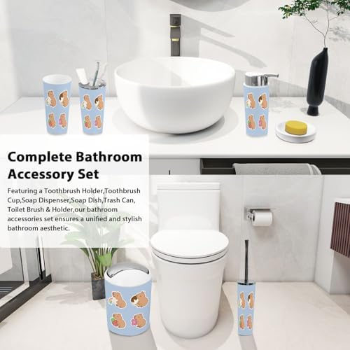 Bathroom Accessory Set Boho Style 6 Piece White Animal Character Organizing Set