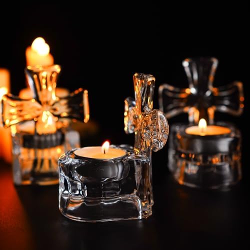 HD HYALINE DORA Set of 3 Clear Glass Cross Candle Holder 4 High