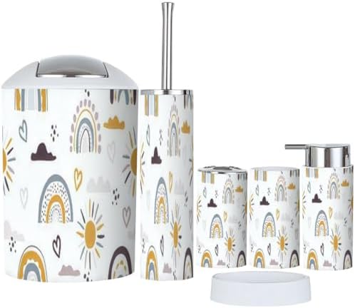 6-Piece Bath Accessory Set - Drawn Rainbows
