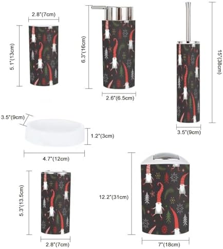 Festive 6-Piece Bathroom Accessory Set with Christmas Gnomes Red Design