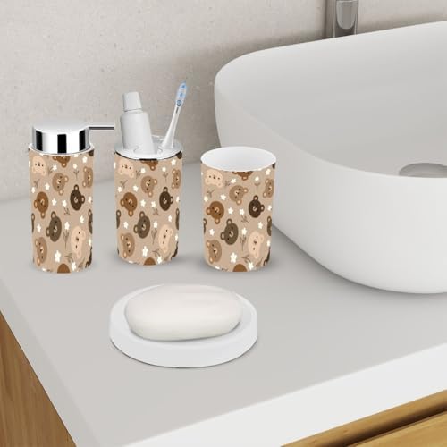 Bathroom Accessory Set 6 Piece - Cute Eco-Friendly Stylish Organized Durable Functional