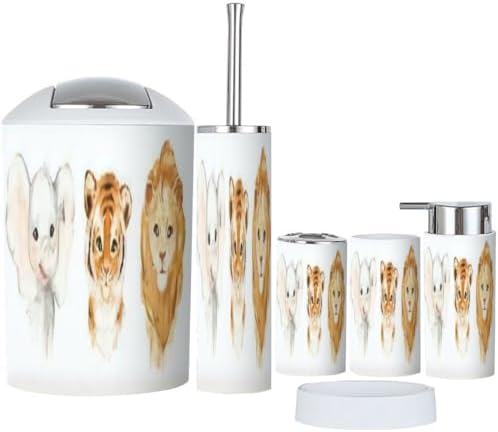 6 Piece bathroom accessory set with funny animal theme