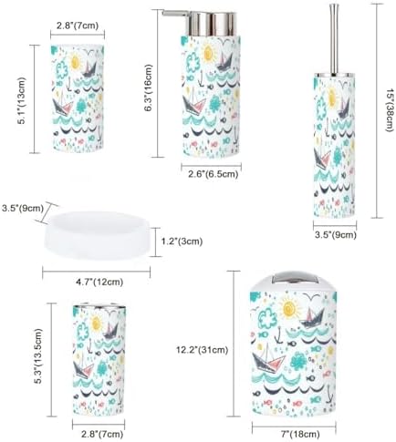 Bathroom Accessory Set 6-Piece Seamless Pattern for Kids Durable Practical