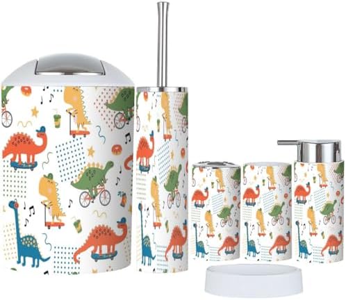 6-Piece Boho Dinosaur Bathroom Accessories Set for Kids