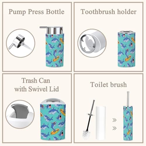 6 Piece Boho Bathroom Accessories Set with Shark Design