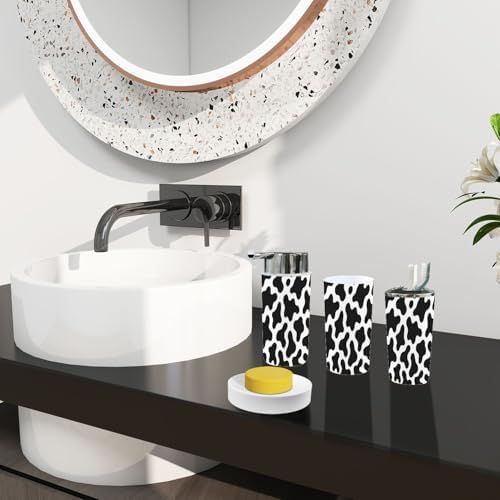 Stylish Black White Milk Cow Skin Bathroom Accessory Set