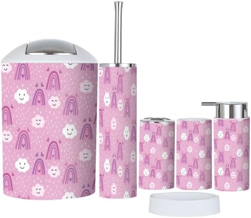 Stylish 6-Piece Bathroom Set - Rainbow Design