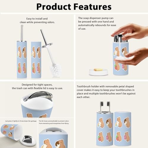 Bathroom Accessory Set Boho Style 6 Piece White Animal Character Organizing Set