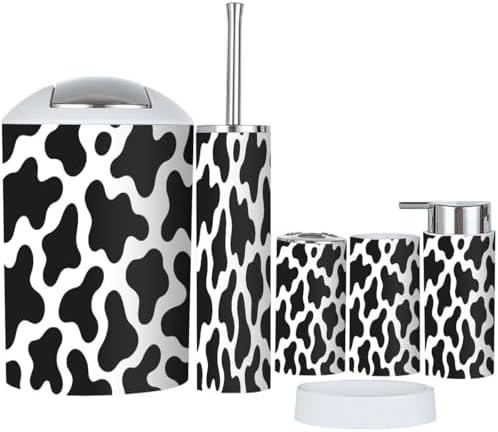 Stylish Black White Milk Cow Skin Bathroom Accessory Set