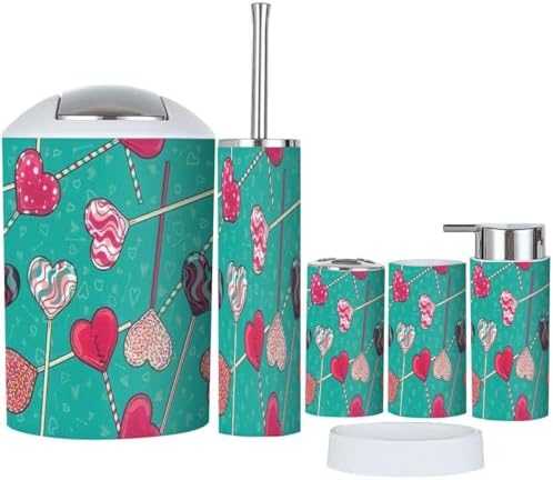 Stylish 6-Piece Organized Bath Accessories with Heart Design
