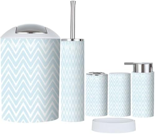 6 Piece Bathroom Accessory Set with Stripe Design
