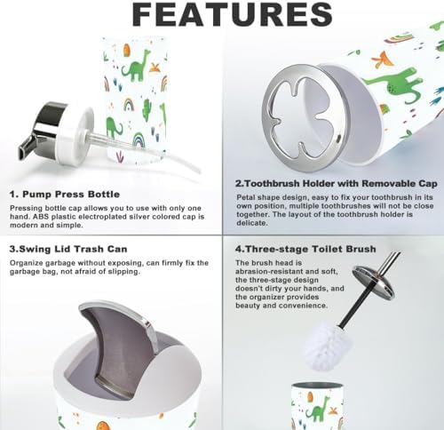 Bathroom Accessories Set Dinosaur Themed - Sealed Design Eco-Friendly