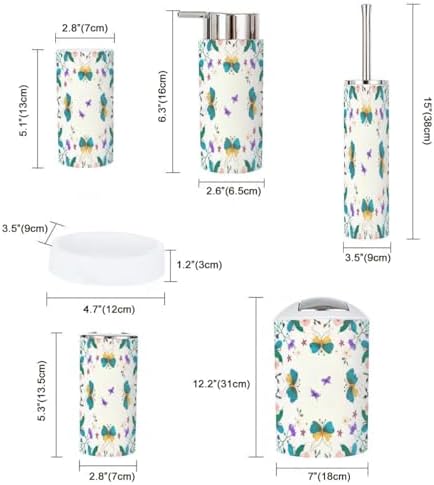 XNGJEMVWXOBathroom Accessory Set 6 Piece Purple Butterflies Brown Beetles Bath Set