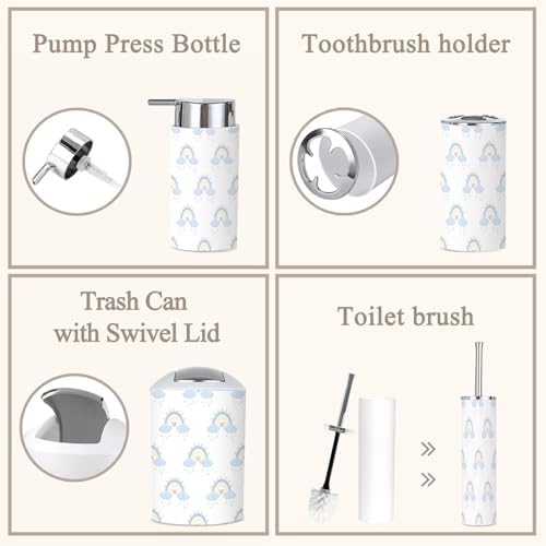 GISGBJW Cute 6-Piece Blue Stars Bath Set for Boys Tidy Modern