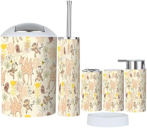 6 Piece Bathroom Accessory Set with Animals Design