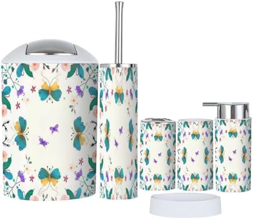 XNGJEMVWXOBathroom Accessory Set 6 Piece Purple Butterflies Brown Beetles Bath Set