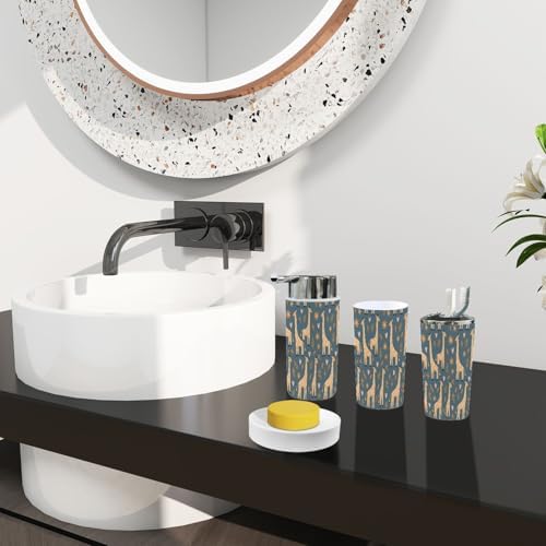 Boho Giraffe Flowers Bathroom Accessory Set 6 Piece 1