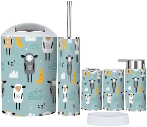 Cute Sheep Moon Clouds 6 Piece Bathroom Accessory Set