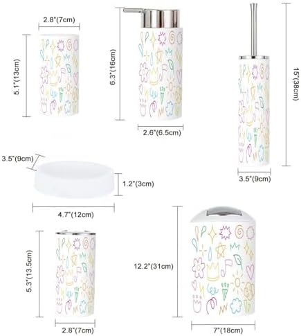 Bathroom Accessory Set 6-Piece Doodle Cartoon Line