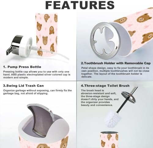 Sturdy 6-Piece Bathroom Accessories Set with Brown Teddy Bear Design