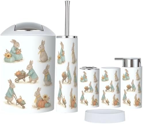 Bathroom Accessories Set 6 Piece Autumn Rabbit Kids Illustrations
