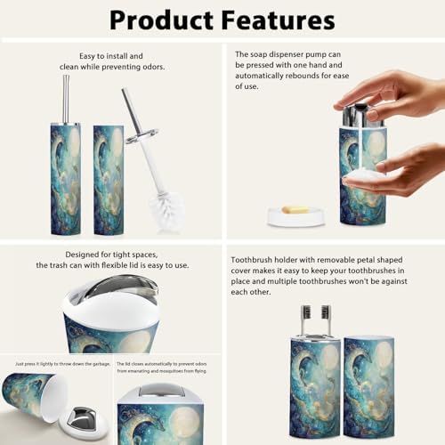 6-Piece Boho Kids Bathroom Accessory Set with Swirls