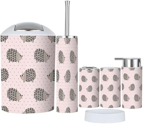 6-Piece Bathroom Accessories Set Hedgehog Design Pinkessential