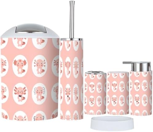 Bathroom Accessory Set 6 Piece Cartoon Style Axolotls for Kids