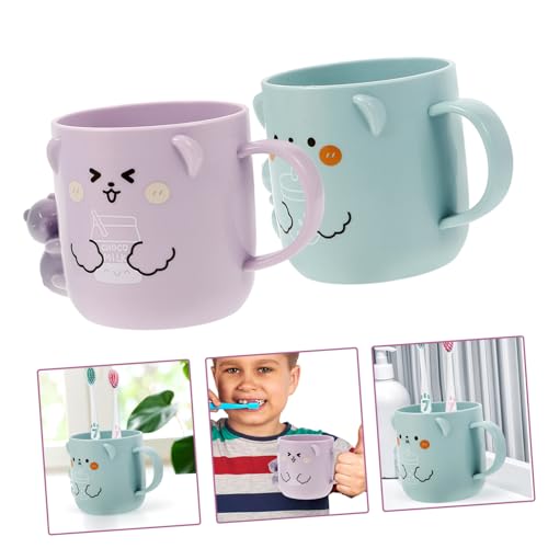 2-Pack Kids Reusable Toothbrush Cup - Cute Plastic Mugs for Toddlers