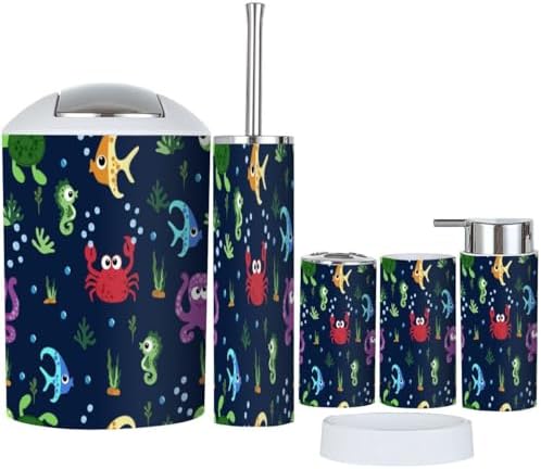 6 Piece Bathroom Accessory Set with Under Sea Design