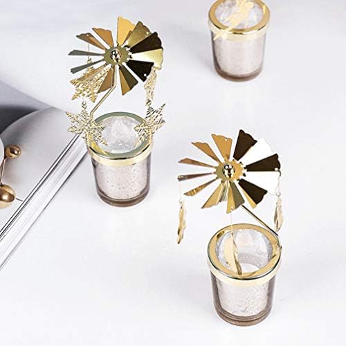 2pcs Rotating Christmas Candlestick Gold Snowflake and Fawn Holder