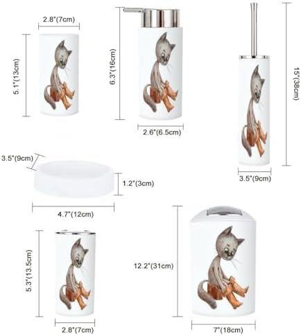 6 Piece Bathroom Accessory Set with Funny Cat Design