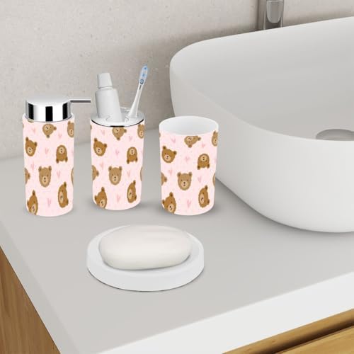 Sturdy 6-Piece Bathroom Accessories Set with Brown Teddy Bear Design