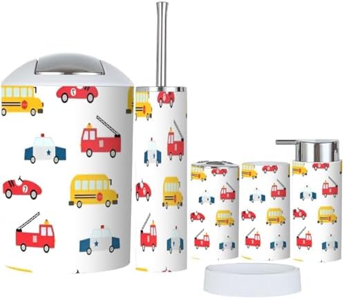 6 Piece Bathroom Accessory Set with Cartoon Cars Design