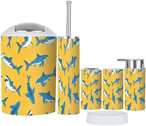 6-Piece Bathroom Set with Shark Pattern Looking Good