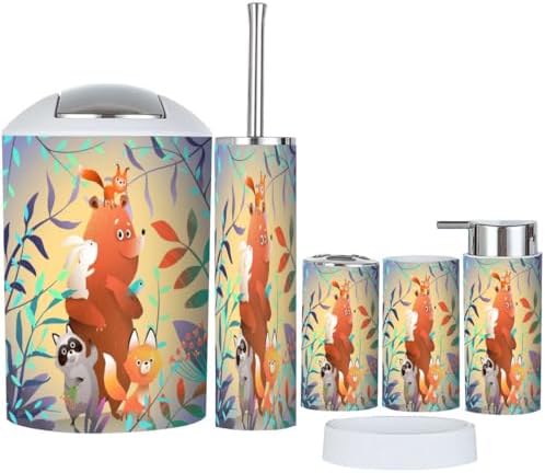 6-Piece bath accessories featuring forest animal characters