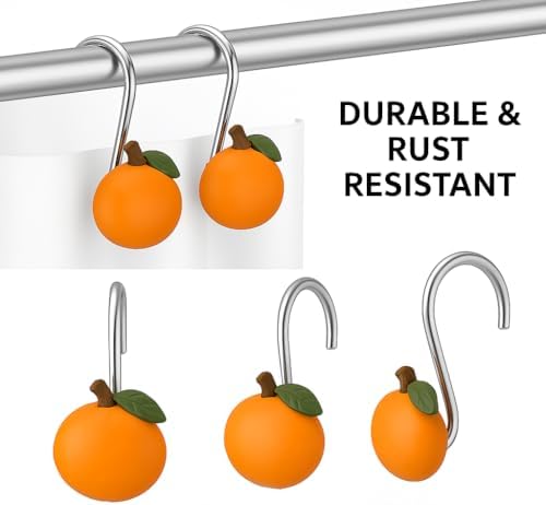 Fruity Flush - Set of 12 Apricot Shower Curtain Hooks Rust-Resistant Kid-Friendly