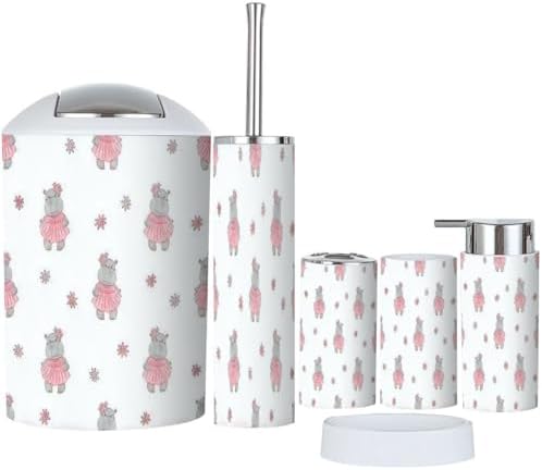 Bathroom Accessory Set for Girls Cute Hippo Pattern Design