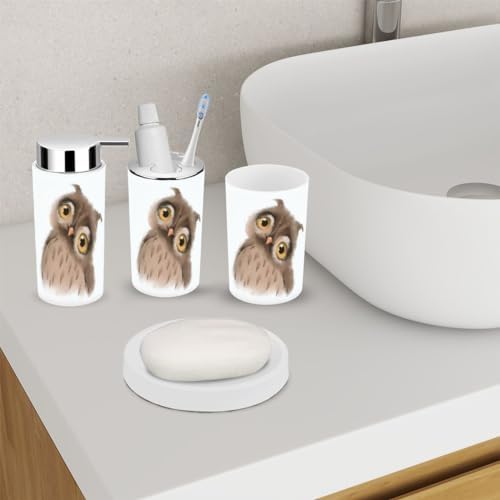 Bathroom Accessor Set CD Owl-Themed 6-Piece Collection