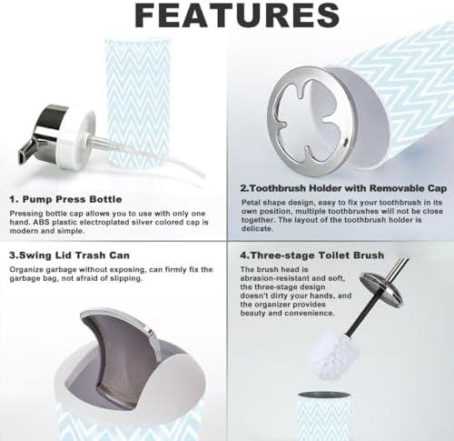 6 Piece Bathroom Accessory Set with Stripe Design