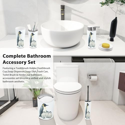 Boho Penguins Bathroom Accessory Set 6 Piece