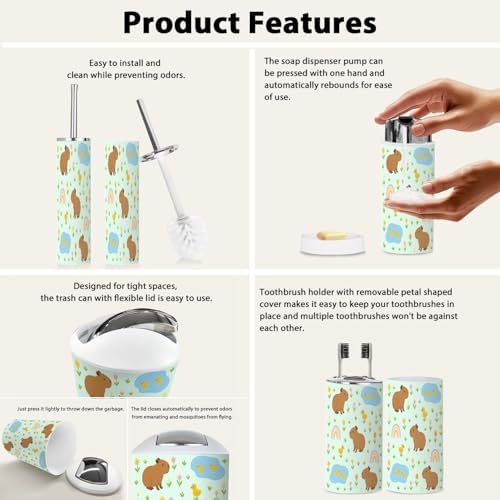 tranqdehom bohi capybara 6-piece bathroom accessory set