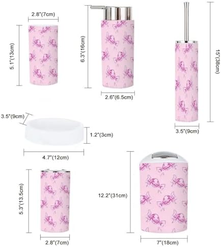 Bathroom Accessory Set 6-Piece set for Girls Seamless Pattern Pink