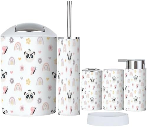Stylish 6-Piece Bathroom Accessory Set with Cute Panda Design