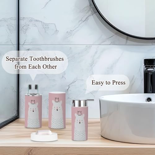 6-Piece Bathroom Organizer with Cute Bear Theme -Bright -functional